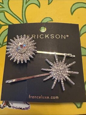 L. Erickson France 🇫🇷 Luxe Silver Crystal Starburst Hair Pins - Set of 2
